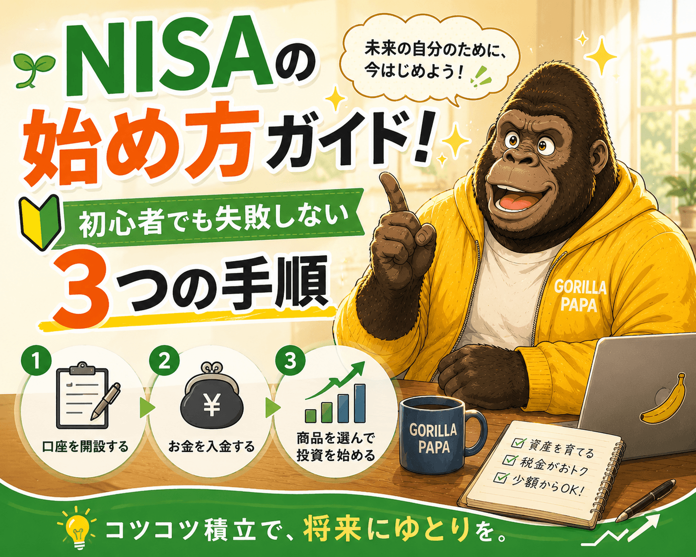 30代ゴリラパパの投資生活のNISA始め方ガイド